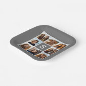 Charcoal White 8 Photo Collage Custom Monogram Papieren Bordje (Gebogen)