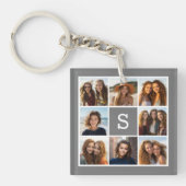 Charcoal White 8 Photo Collage Custom Monogram Sleutelhanger (Voorkant)
