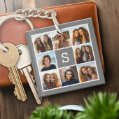 Charcoal White 8 Photo Collage Custom Monogram Sleutelhanger