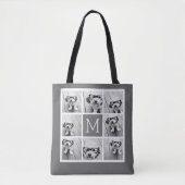 Charcoal White 8 Photo Collage Custom Monogram Tote Bag (Voorkant)