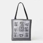 Charcoal White 8 Photo Collage Custom Monogram Tote Bag (Achterkant)