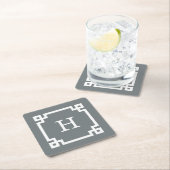 Charcoal White Greek Key Lijst #2 Initiaal Monogra Kartonnen Onderzetters (Insitu)