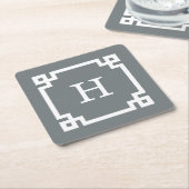 Charcoal White Greek Key Lijst #2 Initiaal Monogra Kartonnen Onderzetters (Schuin)