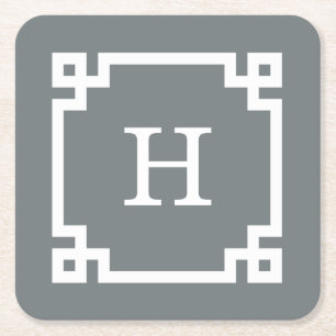 Charcoal White Greek Key Lijst #2 Initiaal Monogra Kartonnen Onderzetters