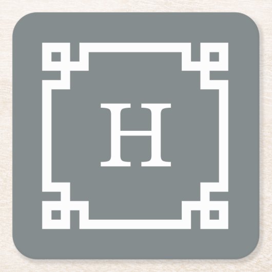 Charcoal White Greek Key Lijst #2 Initiaal Monogra Kartonnen Onderzetters (Voorkant)