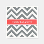 Charcoal White LG Chevron Coral Red Name Monogram Servetten (Voorkant)