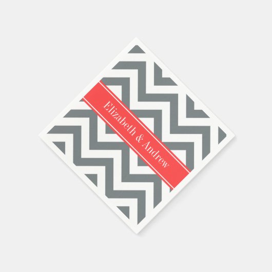 Charcoal White LG Chevron Coral Red Name Monogram Servetten (Hoek)