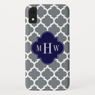 Charcoal White Moroccan #5 Navy 3 Initiaal Monogra Case-Mate iPhone Case