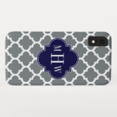 Charcoal White Moroccan #5 Navy 3 Initiaal Monogra Case-Mate iPhone Case (Achterkant (horizontaal))