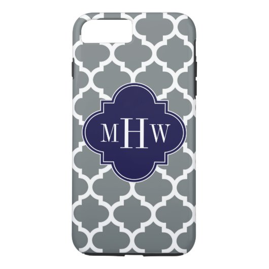 Charcoal White Moroccan #5 Navy 3 Initiaal Monogra Case-Mate iPhone Case (Achterkant)