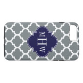 Charcoal White Moroccan #5 Navy 3 Initiaal Monogra Case-Mate iPhone Case (Achterkant (Horizontaal))