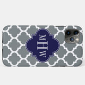 Charcoal White Moroccan #5 Navy 3 Initiaal Monogra Case-Mate iPhone Case (Achterkant (horizontaal))