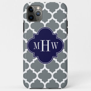 Charcoal White Moroccan #5 Navy 3 Initiaal Monogra Case-Mate iPhone Case