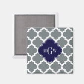 Charcoal White Moroccan #5 Navy 3 Initiaal Monogra Magneet (Voorkant / Achterkant)