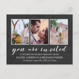 Charcoal & White Photo Collage Wedding Invitation Uitnodiging Briefkaart