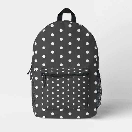 Charcoal & White Polka Dot Backpack – Urban Edge Bedrukte Rugzak (Voorkant)