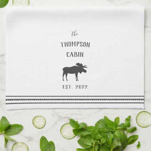 Charcoal & White Rustic Moose Personalized Theedoek (Gevouwen)