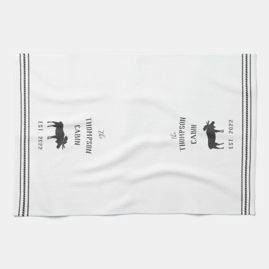 Charcoal & White Rustic Moose Personalized Theedoek (Horizontaal)