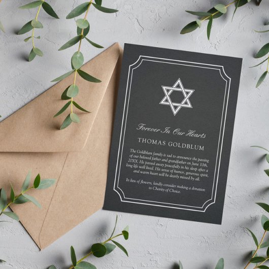 Charcoal White Star van David Memorial Announcemen Kaart