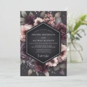 Charcoal Wistful Blossom Wedding Kaart (Staand voorkant)