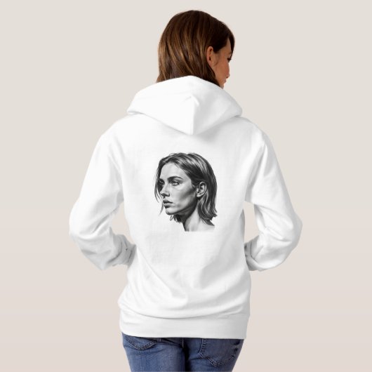 Charcoal Woman Portrait Black and White Art Hoodie (Achterkant volledig)