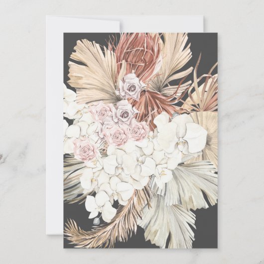 Charcoal Wreath Pampas Grass Floral Cream Wedding Kaart (Achterkant)