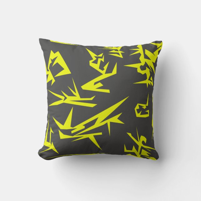 Charcoal Yellow Abstract Art Cushion Pillow Kussen (Voorkant)