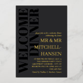 Charcoal Zwart & Goud Typografie Welkomstdiner Folie Uitnodiging (Voorkant)