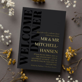 Charcoal Zwarte & Gouden Typografie Welkomdiner Folie Uitnodiging