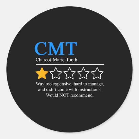 Charcot Marie Tooth Disease Awareness Cmt Not Reco Ronde Sticker (Voorkant)