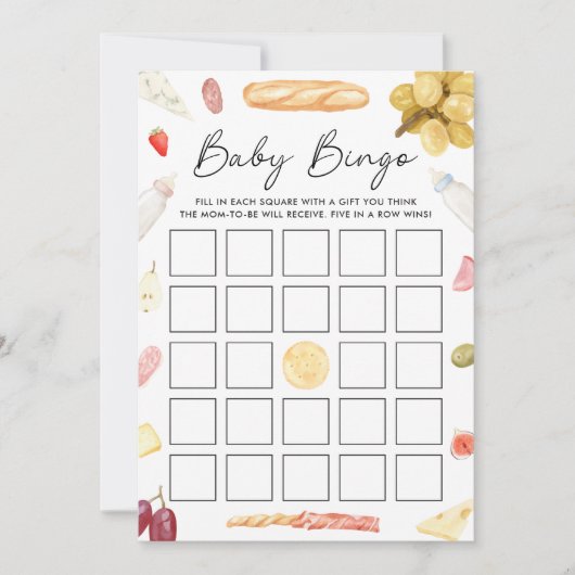 Charcuterie Baby Shower Bingo Card Kaart (Voorkant)