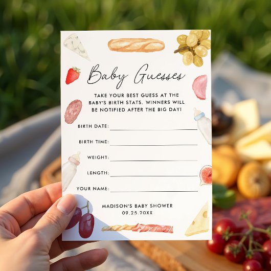 Charcuterie Baby shower Guessing Game Kaart