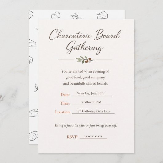 Charcuterie Board Gathering Party Invitation Kaart (Voorkant / Achterkant)