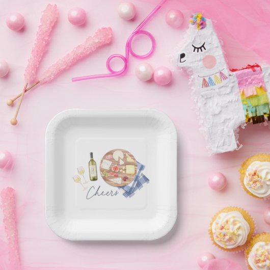 Charcuterie Board Wine & Cheers Monogram Papieren Bordje (Feest)