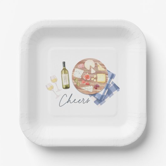 Charcuterie Board Wine & Cheers Monogram Papieren Bordje (Voorkant)