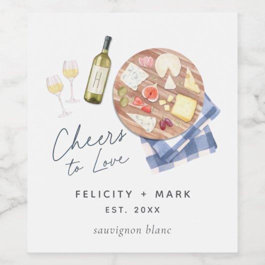 Charcuterie Board Wine & Cheese Cheers to Love Wijn Etiket (Enkel label)