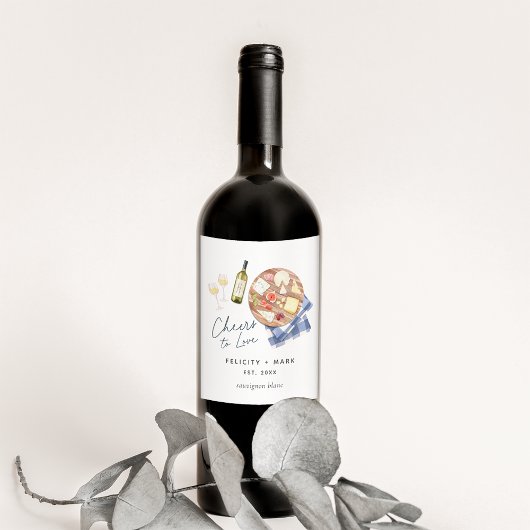 Charcuterie Board Wine & Cheese Cheers to Love Wijn Etiket