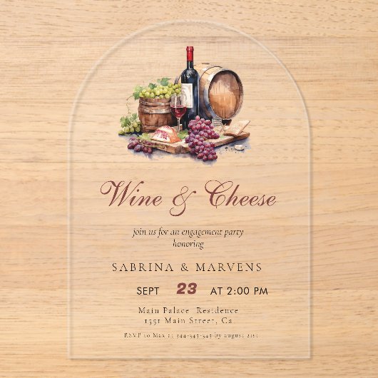 Charcuterie Board Wine & Cheese Engagement Party Acryl Uitnodigingen (Voorkant)