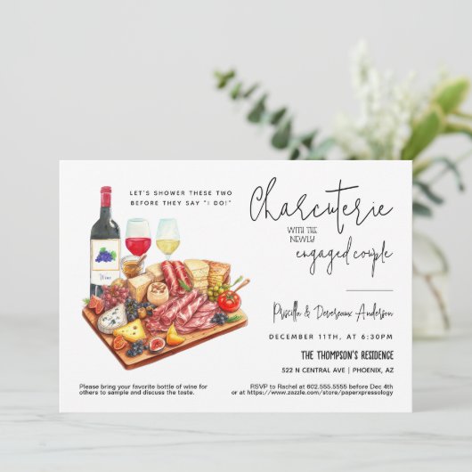 Charcuterie Board Wine & Cheese Engagement Party Kaart (Staand voorkant)