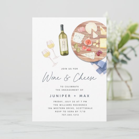 Charcuterie Board Wine & Cheese Engagement Party Kaart (Staand voorkant)