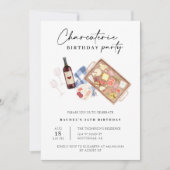 Charcuterie Bord Wijn Kaas Verjaardagsfeest Foto Kaart (Voorkant)