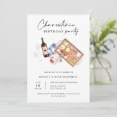 Charcuterie Bord Wijn Kaas Verjaardagsfeest Foto Kaart (Staand voorkant)