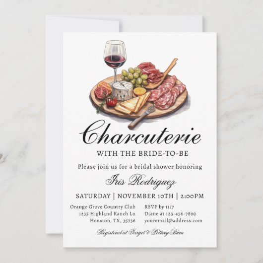 Charcuterie Bruidsdouche Uitnodiging Wijn & kaas (Voorkant)