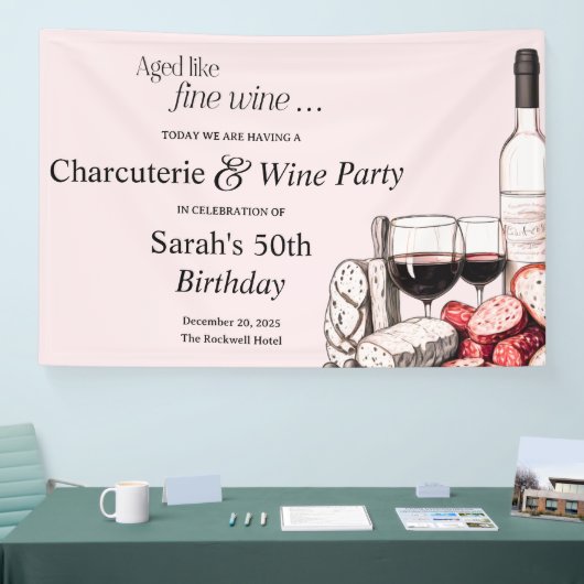 Charcuterie en rode wijn 50e verjaardag Blush Spandoek (Beurs)