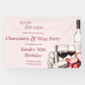 Charcuterie en rode wijn 50e verjaardag Blush Spandoek (Horizontaal)