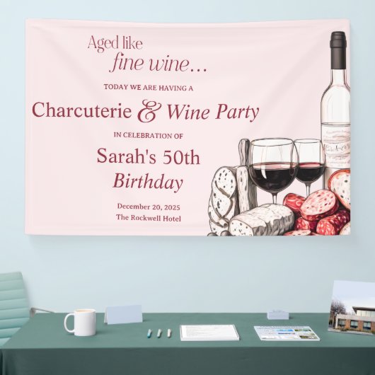 Charcuterie en rode wijn 50e verjaardag Blush Spandoek (Beurs)