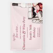 Charcuterie en rode wijn 50e verjaardag Blush Spandoek (Verticaal)
