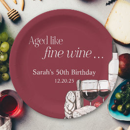 Charcuterie en rode wijn 50ste verjaardag papieren bordje