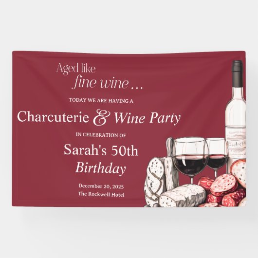 Charcuterie en rode wijn 50ste verjaardag spandoek (Horizontaal)