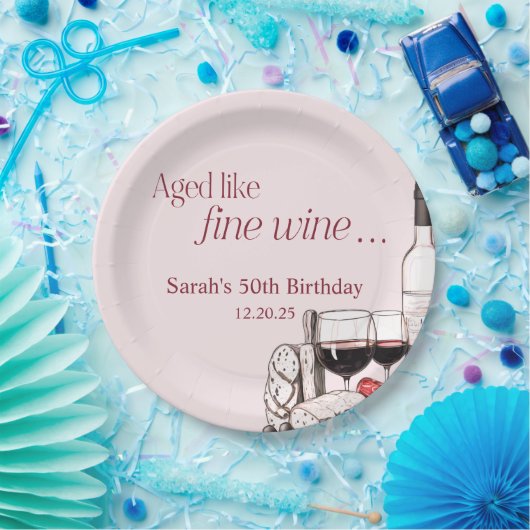 Charcuterie en wijn 50e verjaardag Blush Papieren Bordje (Feest)